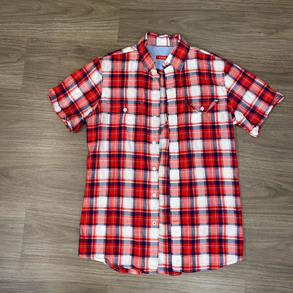 (3/$15) Red White & Blue Short Sleeved Button Down